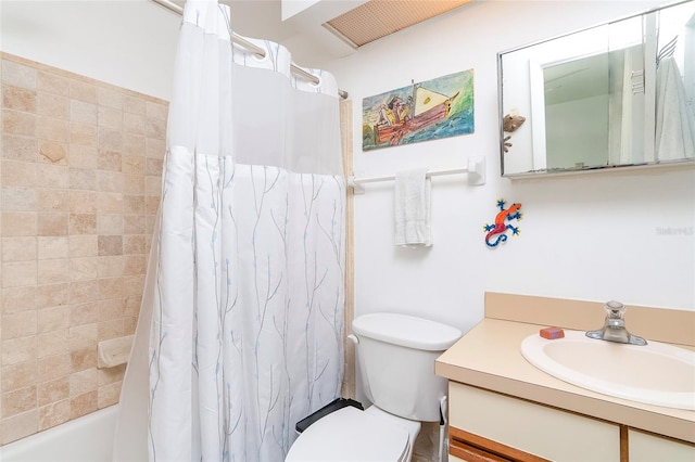 2900 Coastal Hwy Unit 1, Saint Augustine, FL 32084 - full bathroom with shower / bathtub combination with curtain, vanity, and toilet