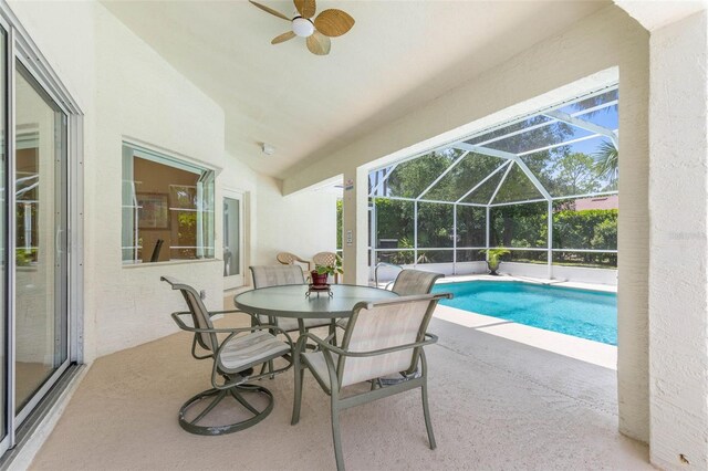 11 White Oak Ln, Palm Coast, FL 32164 - outdoor pool featuring a patio, a ceiling fan, and a lanai