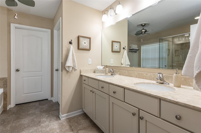 115 N Coopers Hawk Way, Palm Coast, FL 32164 - full bathroom with ceiling fan, double vanity, baseboards, and a shower