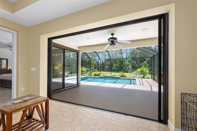27 Bay Ct, Ormond Beach, FL 32174 - entryway with a sunroom, ceiling fan, and light tile patterned floors