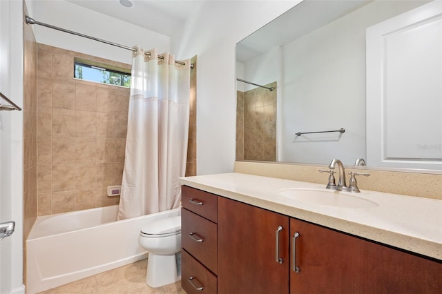 27 Bay Ct, Ormond Beach, FL 32174 - full bathroom with toilet, shower / bath combo with shower curtain, vanity, and tile patterned flooring