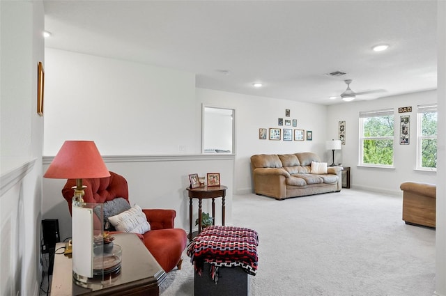 40 Oakleaf Way, Palm Coast, FL 32137 - carpeted living room featuring ceiling fan, recessed lighting, and baseboards