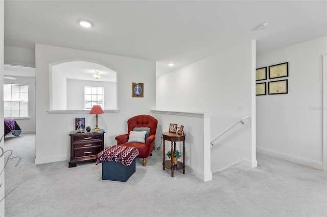 40 Oakleaf Way, Palm Coast, FL 32137 - sitting room with carpet, an upstairs landing, baseboards, and recessed lighting