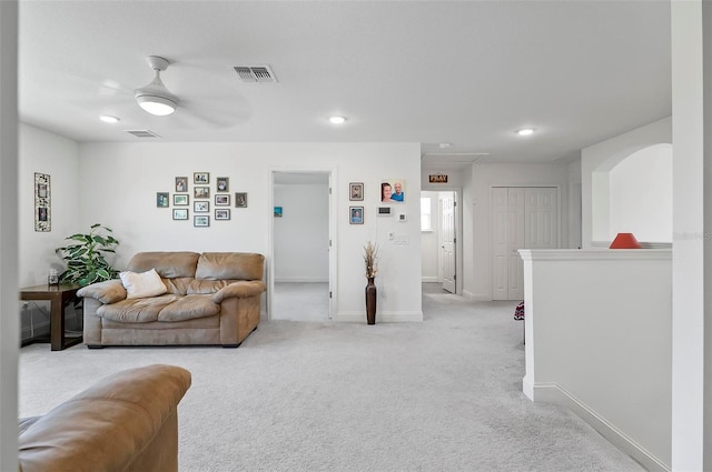 40 Oakleaf Way, Palm Coast, FL 32137 - living area featuring light carpet, baseboards, recessed lighting, and ceiling fan