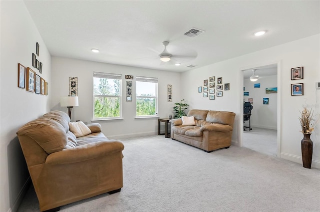 40 Oakleaf Way, Palm Coast, FL 32137 - carpeted living area with ceiling fan, baseboards, and recessed lighting