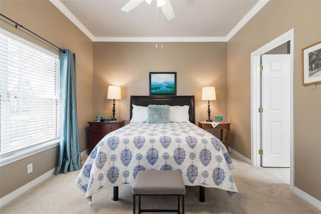 11 Roxboro Dr, Palm Coast, FL 32164 - bedroom with light carpet, multiple windows, ornamental molding, and baseboards