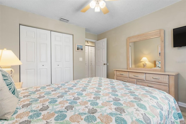 7 White Oak Ln, Palm Coast, FL 32164 - bedroom featuring a closet, a textured ceiling, and ceiling fan