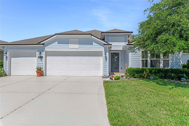 574 Seville Pkwy, Saint Augustine, FL 32086 - traditional-style home with a garage, a front lawn, driveway, and roof with shingles