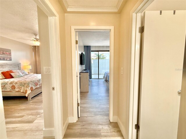 1601 N Central Ave Unit G10, Flagler Beach, FL 32136 - hall featuring light wood finished floors, ornamental molding, and baseboards