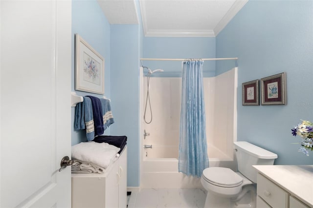 33 Veranda Way Unit 33, Palm Coast, FL 32137 - full bath with ornamental molding, vanity, shower / bath combo, toilet, and marble finish flooring