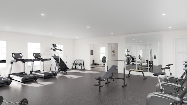 exercise room featuring recessed lighting