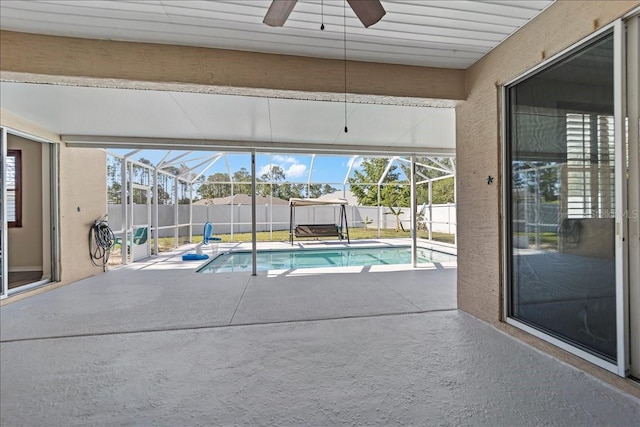 100 Point Pleasant Dr, Palm Coast, FL 32164 - view of pool featuring a fenced backyard, a patio area, ceiling fan, and glass enclosure