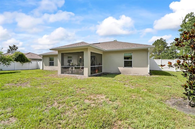 40 Biscayne Dr, Palm Coast, FL 32137 - back of house with stucco siding, a sunroom, and a shingled roof