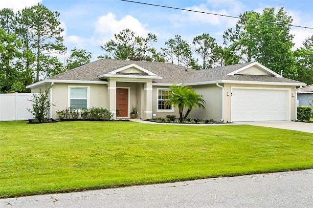 40 Biscayne Dr, Palm Coast, FL 32137 - view of front facade featuring stucco siding, a garage, concrete driveway, and roof with shingles
