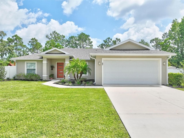 40 Biscayne Dr, Palm Coast, FL 32137 - ranch-style home featuring stucco siding, a garage, concrete driveway, and roof with shingles