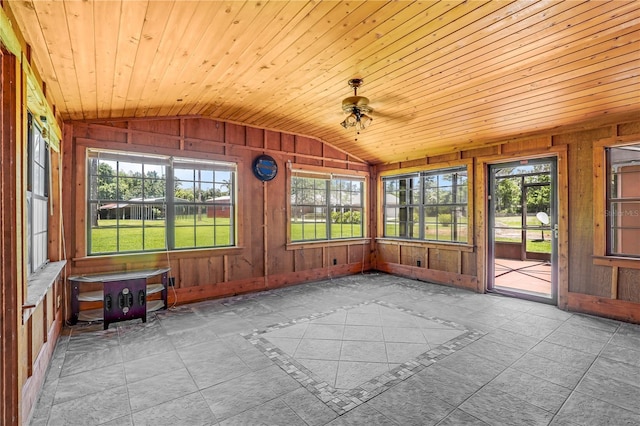 1466 Arena Rd, Fleming Island, FL 32003 - unfurnished sunroom featuring lofted ceiling, healthy amount of natural light, wood ceiling, and wood walls