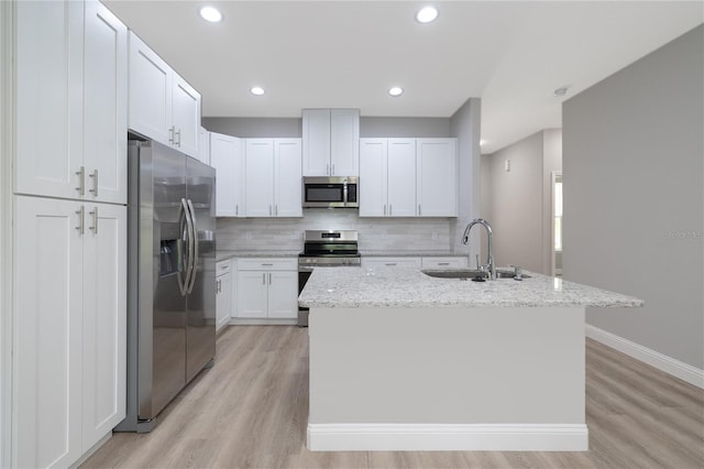 47 Providence Ln, Palm Coast, FL 32164 - kitchen featuring stainless steel appliances, a sink, backsplash, light wood-style floors, and recessed lighting