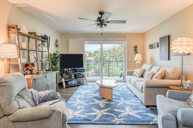 8550 A1A S Unit 323, Saint Augustine, FL 32080 - living area featuring ceiling fan and wood finished floors