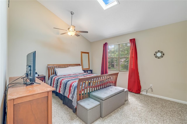 503 Kettering Way, Orange Park, FL 32073 - bedroom featuring vaulted ceiling, light colored carpet, a skylight, ceiling fan, and baseboards