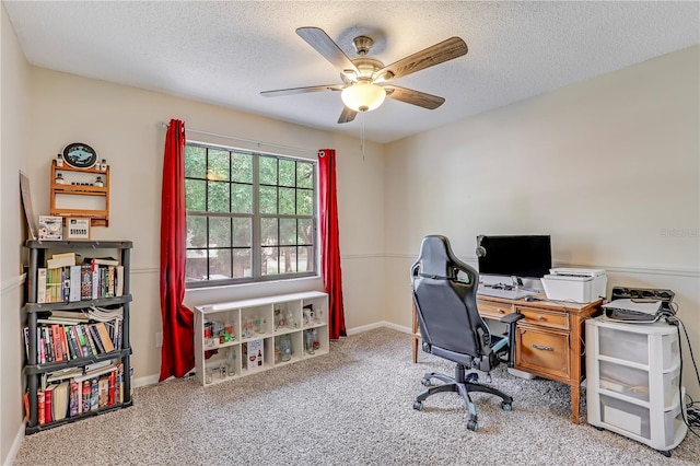 503 Kettering Way, Orange Park, FL 32073 - carpeted home office with a ceiling fan, a textured ceiling, and baseboards
