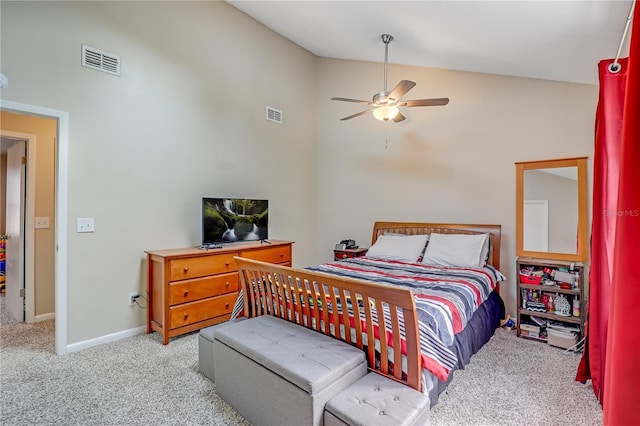 503 Kettering Way, Orange Park, FL 32073 - carpeted bedroom with high vaulted ceiling, baseboards, and a ceiling fan