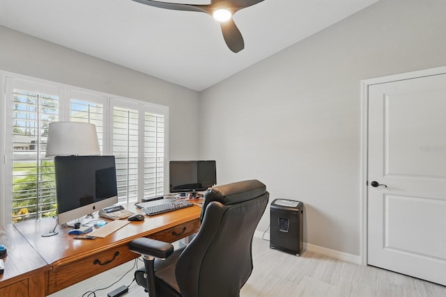 70 Esperanto Dr, Palm Coast, FL 32164 - office with ceiling fan, baseboards, and lofted ceiling