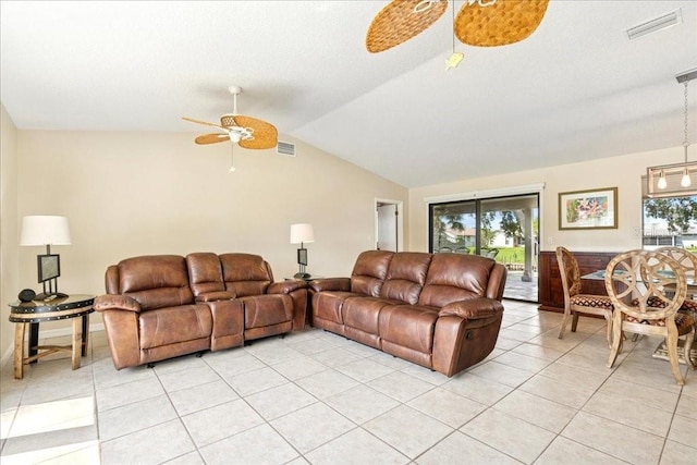 16 S Claymont Ct S, Palm Coast, FL 32137 - living area featuring ceiling fan, light tile patterned floors, and vaulted ceiling