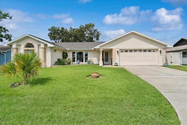 16 S Claymont Ct S, Palm Coast, FL 32137 - single story home with stucco siding, a garage, driveway, and a front lawn