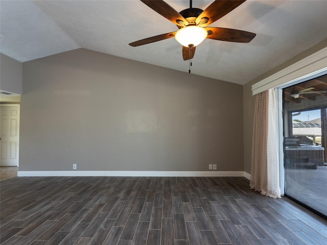 9 Cotton Ct, Palm Coast, FL 32137 - empty room with vaulted ceiling, a ceiling fan, baseboards, and dark wood-style flooring