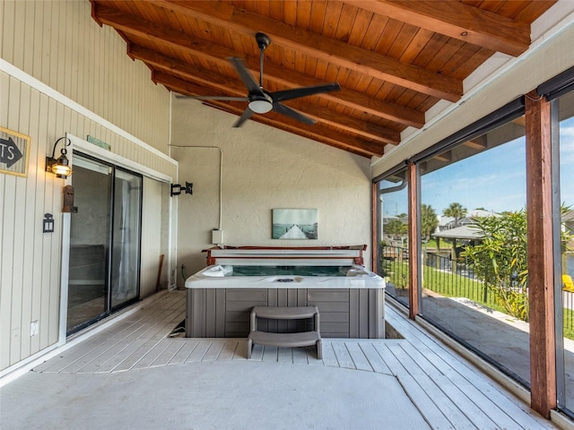 9 Cotton Ct, Palm Coast, FL 32137 - wooden deck featuring a hot tub and ceiling fan