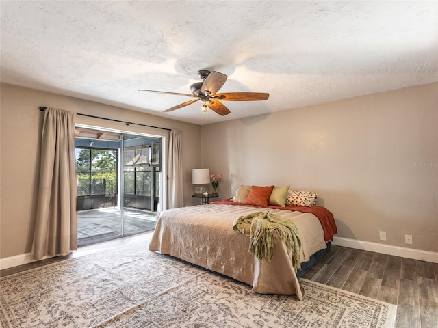 9 Cotton Ct, Palm Coast, FL 32137 - bedroom with access to outside, baseboards, wood finished floors, ceiling fan, and a textured ceiling