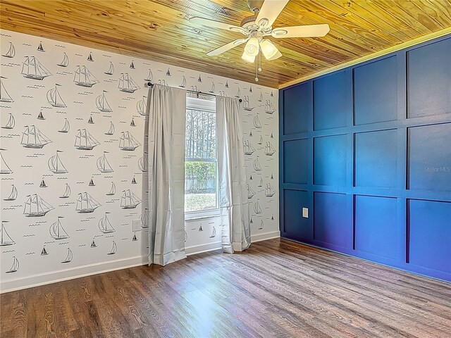14 Zollinger Pl, Palm Coast, FL 32164 - unfurnished room with wooden ceiling, a ceiling fan, wood finished floors, and baseboards