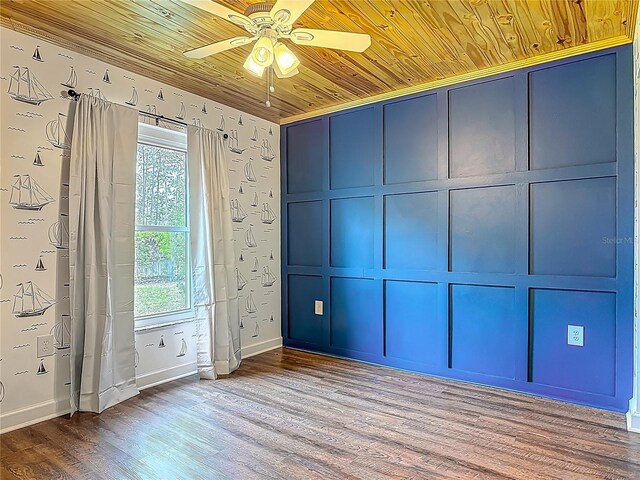 14 Zollinger Pl, Palm Coast, FL 32164 - spare room featuring a ceiling fan, wooden ceiling, plenty of natural light, wood finished floors, and baseboards