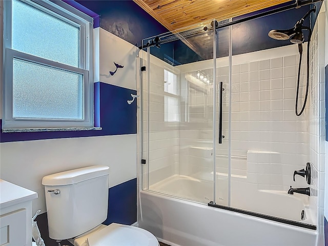 14 Zollinger Pl, Palm Coast, FL 32164 - full bath with toilet, combined bath / shower with glass door, wooden ceiling, and vanity