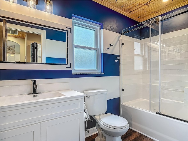 14 Zollinger Pl, Palm Coast, FL 32164 - full bath with wood ceiling, toilet, vanity, shower / bath combination with glass door, and wood finished floors