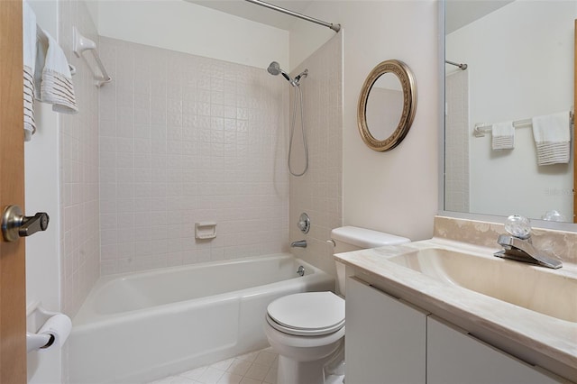 55 Village Cir, Palm Coast, FL 32164 - bathroom with bathing tub / shower combination, toilet, vanity, and tile patterned floors