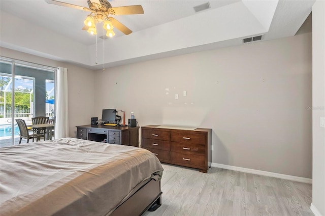 80 Flemingwood Ln, Palm Coast, FL 32137 - bedroom featuring access to outside, light wood-type flooring, baseboards, and ceiling fan