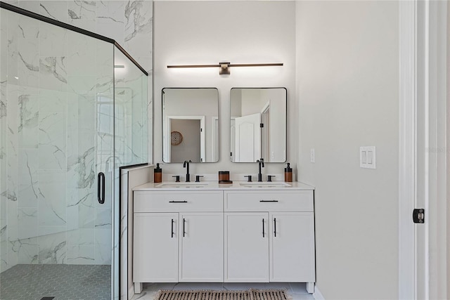 8 Zelda Ct, Palm Coast, FL 32164 - bathroom featuring a marble finish shower and double vanity