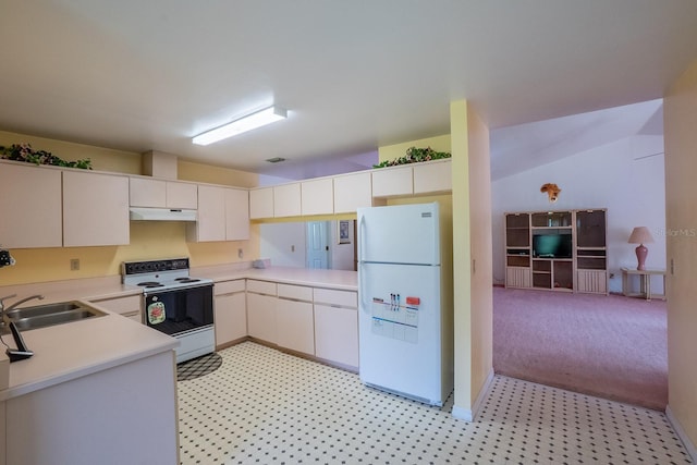 13 Point Of Woods Dr, Palm Coast, FL 32164 - kitchen featuring white appliances, a sink, under cabinet range hood, light countertops, and light flooring