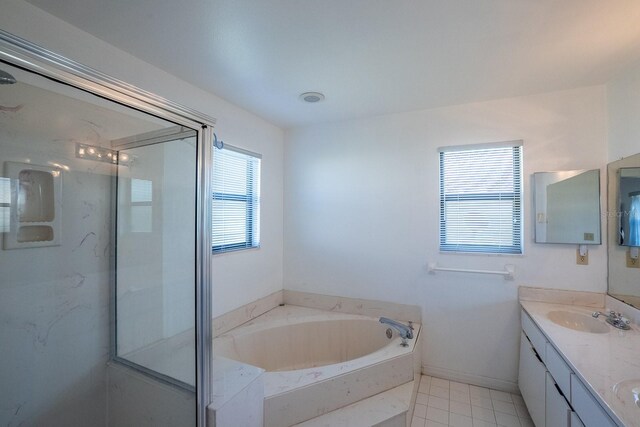 13 Point Of Woods Dr, Palm Coast, FL 32164 - full bath with a bath, double vanity, a marble finish shower, and tile patterned floors