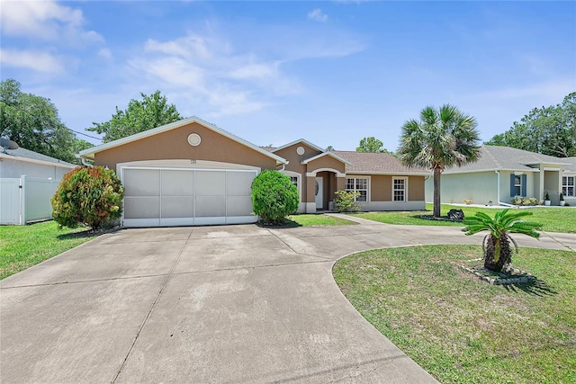 18 Royal Palm Ln, Palm Coast, FL 32164 - single story home with curved driveway, stucco siding, and an attached garage