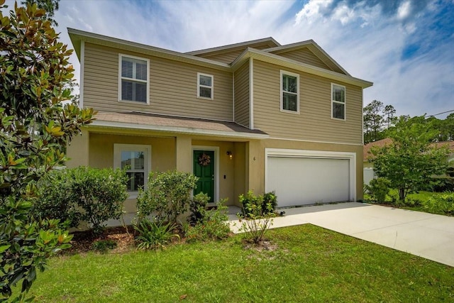 6 Ryding Ln, Palm Coast, FL 32164 - traditional-style house featuring a garage, driveway, a front lawn, and stucco siding