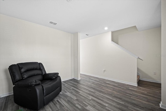 6 Ryding Ln, Palm Coast, FL 32164 - living area with dark wood-style floors, stairs, baseboards, and recessed lighting