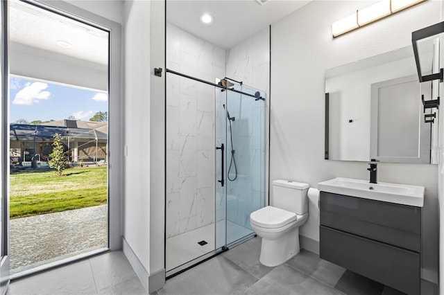 11 Ethan Allen Dr, Palm Coast, FL 32164 - full bath with a marble finish shower, vanity, and recessed lighting