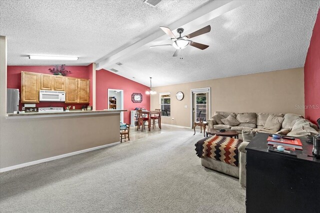 33 Bud Field Dr, Palm Coast, FL 32137 - living area featuring ceiling fan, light carpet, baseboards, and a textured ceiling