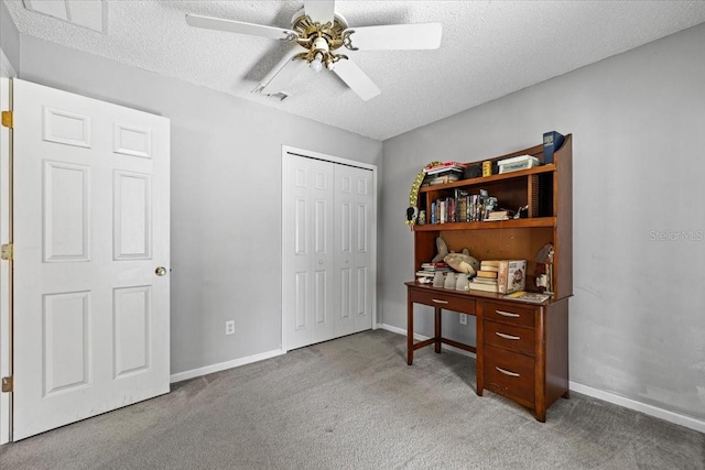 33 Bud Field Dr, Palm Coast, FL 32137 - office space featuring carpet floors, a ceiling fan, baseboards, and a textured ceiling