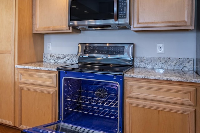 40 Cloverdale Ct N, Palm Coast, FL 32137 - kitchen with stainless steel microwave, electric stove, and light stone countertops