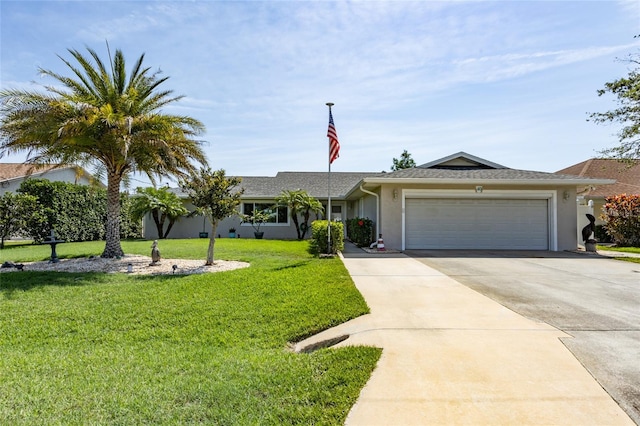 40 Cloverdale Ct N, Palm Coast, FL 32137 - ranch-style house with concrete driveway, stucco siding, an attached garage, and a front yard