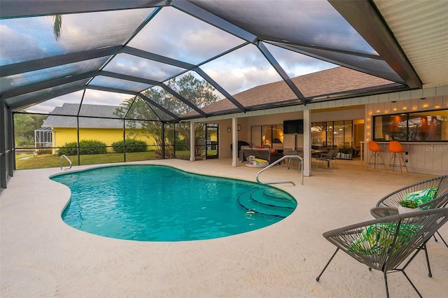 29 Cherrytree Ct, Palm Coast, FL 32137 - outdoor pool with a patio area, an outdoor living space, and glass enclosure