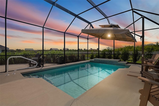 100 Las Casitas Blvd, Palm Coast, FL 32137 - pool at dusk with an outdoor pool, a patio area, and glass enclosure